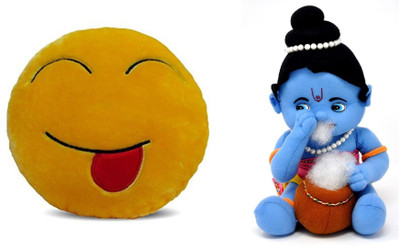 

MTC Tongue Out Smile Cushion (32cm)Combo With Krishna (30 cm) - 30 cm(Yellow)