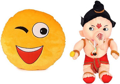 

MTC Wynk Smile Cushion (32cm)Combo With Ganesha (32cm) Stuffed Toy - 32 cm(Yellow)