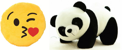 

MTC Kissing Soft Smile Cushion (32cm)Combo With Panda (25cm) Stuffed Toy - 25 cm(Yellow)