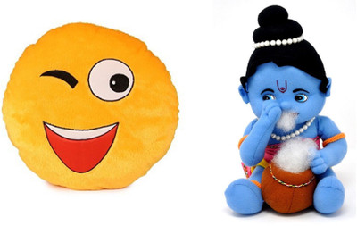 

MTC Wynk Smile Cushion (32cm)Combo With Krishna (30 cm) - 30 cm(Yellow)