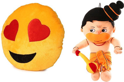 

MTC Hearted Eye Cushion (32cm)Combo With Hanuman (30cm) Stuffed Toy - 30 cm(Yellow)