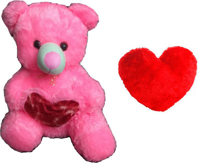 ATTRACTIVE 2 FEET SOFT TOYS SITTING HEART TEDDY BEAR WITH SMALL RED HEART - 55 cm(PINK/RED)