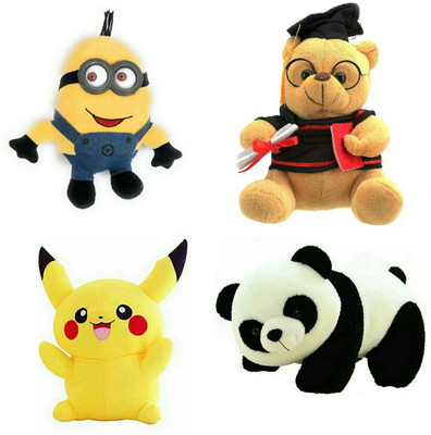 

soniya Enterprises Pikachu-40cm and panda-40cm and Minion-20cm and musical scholar teddy bear - 18 cm(Multicolor)