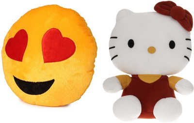 

MTC Hearted Eye Cushion (32cm)Combo With Kitty (30cm) Stuffed Toy - 30 cm(Yellow)