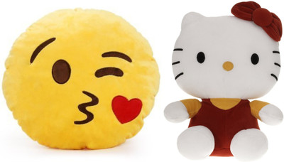 

MTC Wynk Kissing Smile Cushion (32cm)Combo With Kitty (30cm) Stuffed Toy - 30 cm(Yellow)