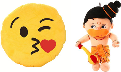 

MTC Kissing Soft Smile Cushion (32cm)Combo With Hanuman (30cm) Stuffed Toy - 30 cm(Yellow)