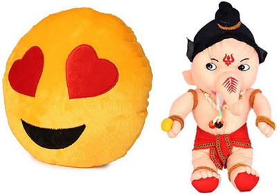 

MTC Hearted Eye Cushion (32cm)Combo With Ganesha (32cm) Stuffed Toy - 32 cm(Yellow)
