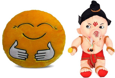 

MTC Hugging Smile Cushion (32cm)Combo With Ganesha (32cm) Stuffed Toy - 32 cm(Yellow)
