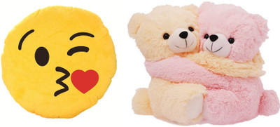 

MTC Kissing Soft Smile Cushion (32cm)Combo With Couple Teddy (35cm) Stuffed Toy - 35 cm(Yellow)