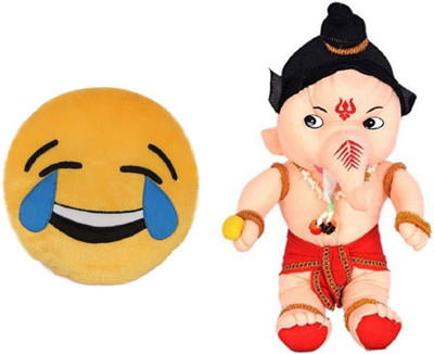 MTC Laughing Tears Cushion (32cm)Combo With Ganesha (32cm) Stuffed Toy - 32 cm(Yellow)