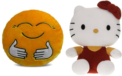 

MTC Hugging Smile Cushion (32cm)Combo With Kitty (30cm) Stuffed Toy - 30 cm(Yellow)