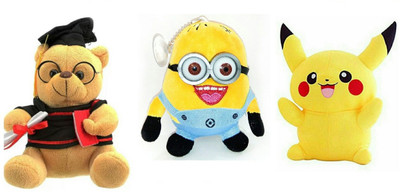 

soniya Enterprises Pikachu-30cm and musical scholar teddy bear-18cm and Minion - 20 cm(Multicolor)