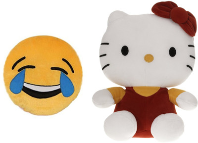 

MTC Laughing Tears Cushion (32cm)Combo With Kitty (30cm) Stuffed Toy - 30 cm(Yellow)