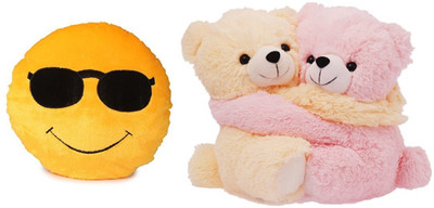 

MTC Cool Dude Smile Cushion (32cm)Combo With Couple Teddy (35cm) Stuffed Toy - 35 cm(Yellow)