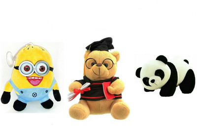

soniya Enterprises minion-20 panda-20cm and musical scholer teddy bear - 18 cm(Multicolor)