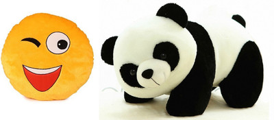 

MTC Wynk Smile Cushion (32cm)Combo With Panda (25cm) Stuffed Toy - 25 cm(Yellow)