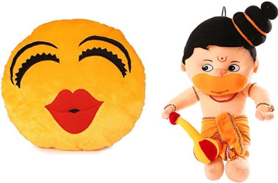 

MTC Soft Kiss Smile Cushion (32cm)Combo With Hanuman (30cm) Stuffed Toy - 30 cm(Yellow)