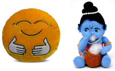 

MTC Hugging Smile Cushion (32cm)Combo With Krishna (30 cm) - 30 cm(Yellow)