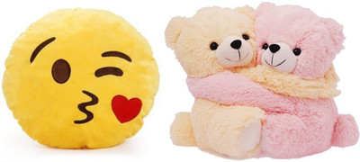

MTC Wynk Kissing Smile Cushion (32cm)Combo With Couple Teddy (35cm) Stuffed Toy - 35 cm(Yellow)
