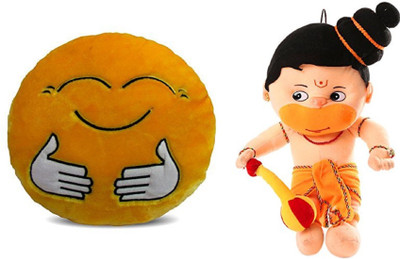 

MTC Hugging Smile Cushion (32cm)Combo With Hanuman (30cm) Stuffed Toy - 30 cm(Yellow)