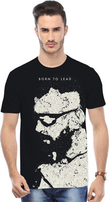 HUETRAP Printed Men Round Neck Black T-Shirt