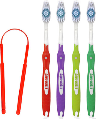 

aquawhite Active Clean Bristles pack of 4 with Tongue Cleaner worth Rs.15 , Health & Personal Care Medium Toothbrush(Pack of 4)