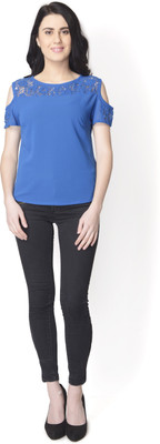 Yaadleen Casual Half Sleeve Solid Women Blue Top