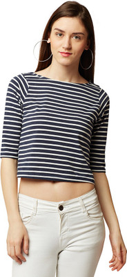 Miss Chase Casual Half Sleeve Striped Women Dark Blue, White Top