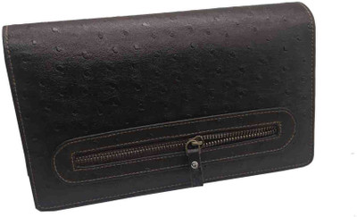 

Essart Faux leather Ostrich print Multiple Cheque Book Holder Case with zipp closure, small decorative zipp pocket in front of the cheque book case(Brown)