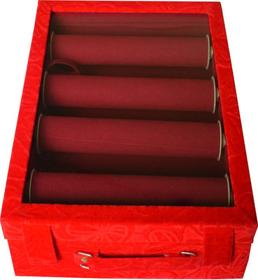 

Aavni transparent 4 rod bangle box Made from Ply Wood and Velvet. Size (in cm) - LxBxH - 28.5x22.5x9. Rod Size (in cm) - 21 Beautiful Trendy holder lasts for years. Perfect for gifting. Buyers please note actual Color may differ due to different monitor r