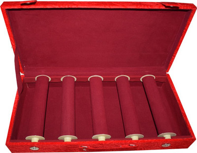 

Aavni designer 5 rod bangle box Made from Ply Wood and Velvet. Size (in cm) - LxBxH - 28.5x22.5x9. Rod Size (in cm) - 21 Beautiful Trendy holder lasts for years. Perfect for gifting. Buyers please note actual Color may differ due to different monitor reso