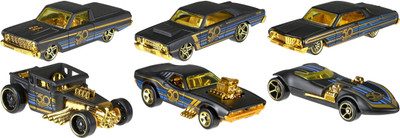 

Hot Wheels BLACK N GOLD 50 TH ANIIVERSARY SET OF 6(Black, Gold)