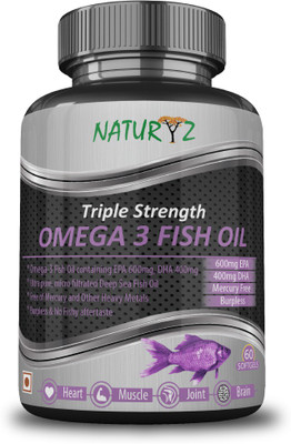 NATURYZ Triple Strength Omega 3 Fish Oil with 2450 mg Omega 3-6-9(EPA 1200mg DHA 800mg)(60 No)