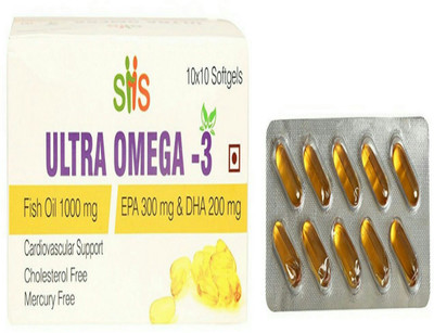 

Shs Sai Sujesh Health Ultra Omega - 3 1000mg Softgel Capsules EPA 300 mg and DHA 200 mg - 100 Capsules(1000 mg)