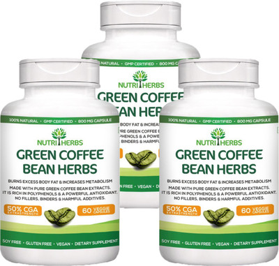 

Nutriherbs Green Coffee Beans Extract - 60 Capsules - (Pack of 3)(180 No)