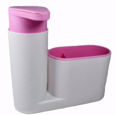 

Avmart sink tidy sat Brush holder Liquid dispenser .2 L Gel, Lotion, Foam, Conditioner, Soap, Shampoo Dispenser (Pink, White) Washing Machine Soap Dispenser