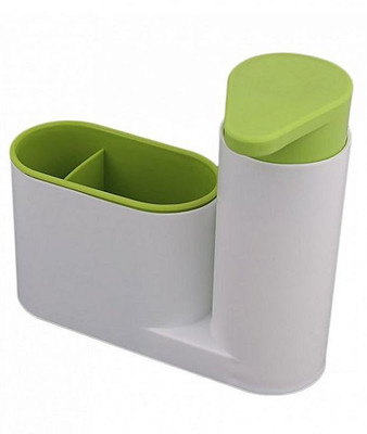

Avmart sink tidy sat Brush holder Liquid dispenser .2 L Gel, Lotion, Foam, Conditioner, Soap, Shampoo Dispenser (Green, White) Washing Machine Soap Dispenser