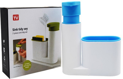 

ZEVORA sink tidy sat Brush holder Liquid dispenser .2 L Gel, Lotion, Foam, Conditioner, Soap, Shampoo Dispenser (Blue, White) Washing Machine Soap Dispenser