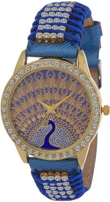 

Keepkart Blue Peacock Design Fully Studed Diamond Leather Strap Watch For Women And Girls Watch - For Women