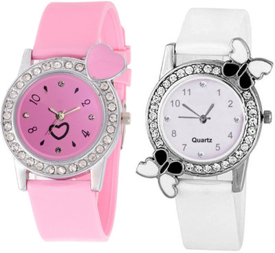 

KNACK CK060KC Latest attractive and trending Pink heart and White butterfly on diamond studded case analog watch for-girls Watch - For Girls