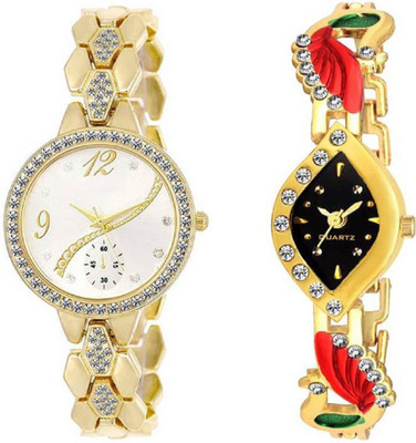 

KNACK KNG797 latest fancy gold diamond studded and simple black dial watch for - Girls Watch - For Men & Women