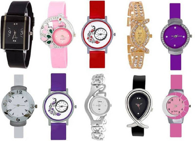 

Miss Perfect New Designer MultiColor Combo Set Of 10 Men & Women Watch - For Boys & Girls Watch - For Girls