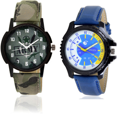 

SPINOZA 01S03D9 green army pattern stylish watch with stylish blue designer dial watch combo for men and women Watch - For Boys & Girls