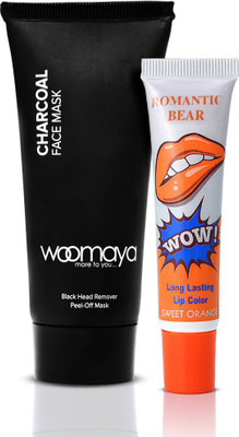 

Woomaya Charcoal Face Mask 60 gm With Long Lasting Lip Color - Sweet Orange(Set of 2)