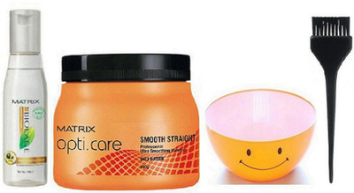 

Opticare Matrix Smooth Straight Shea Butter Spa,Biolange Deep Smoothing Serum,Bowl,Hair Brush(Set of 4)