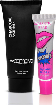 

Woomaya Charcoal Face Mask 60 gm With Long Lasting Lip Color - Rose Pink(Set of 2)