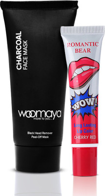 

Woomaya Charcoal Face Mask 60 gm With Free Long Lasting Lip Color - Cherry Red(Set of 2)