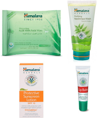 

Himalaya Purifying Neem Facial Wipes, Purifying Neem Face Wash, Protective Suncreen Lotion, Lip Balm(Set of 4)