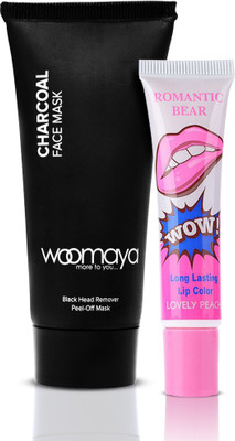 

Woomaya Charcoal Face Mask 60 gm With Long Lasting Lip Color - Lovely Peach(Set of 2)