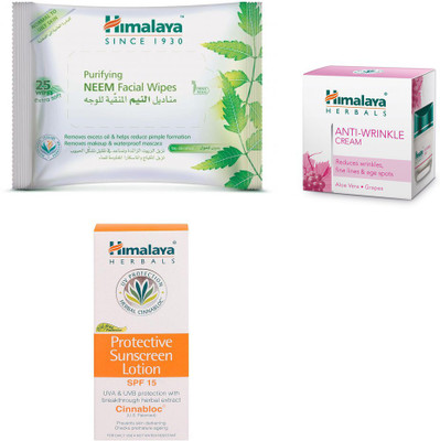 

Himalaya Purifying Neem Facial Wipes, Anti Wrinkle Cream, Protective Suncreen Lotion(Set of 3)